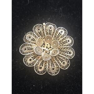 Vtg Sterling Silver Filagree Convertible Pendant Brooch Flower 7.86g